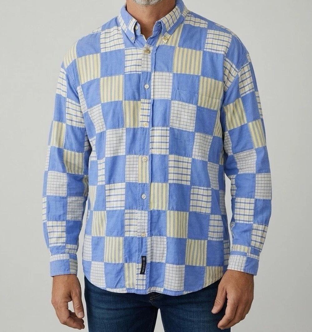 Vintage 90s J. Riggings Patchwork Plaid Button Up Shirt Mens XL 100% Cotton